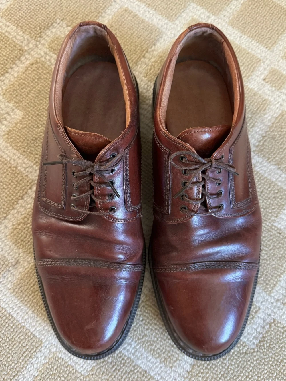 Johnston & Murphy Brown Leather Cap Toe Oxford Dress Shoes Made in Italy 10